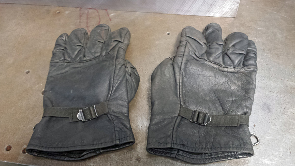 Leather army gloves.