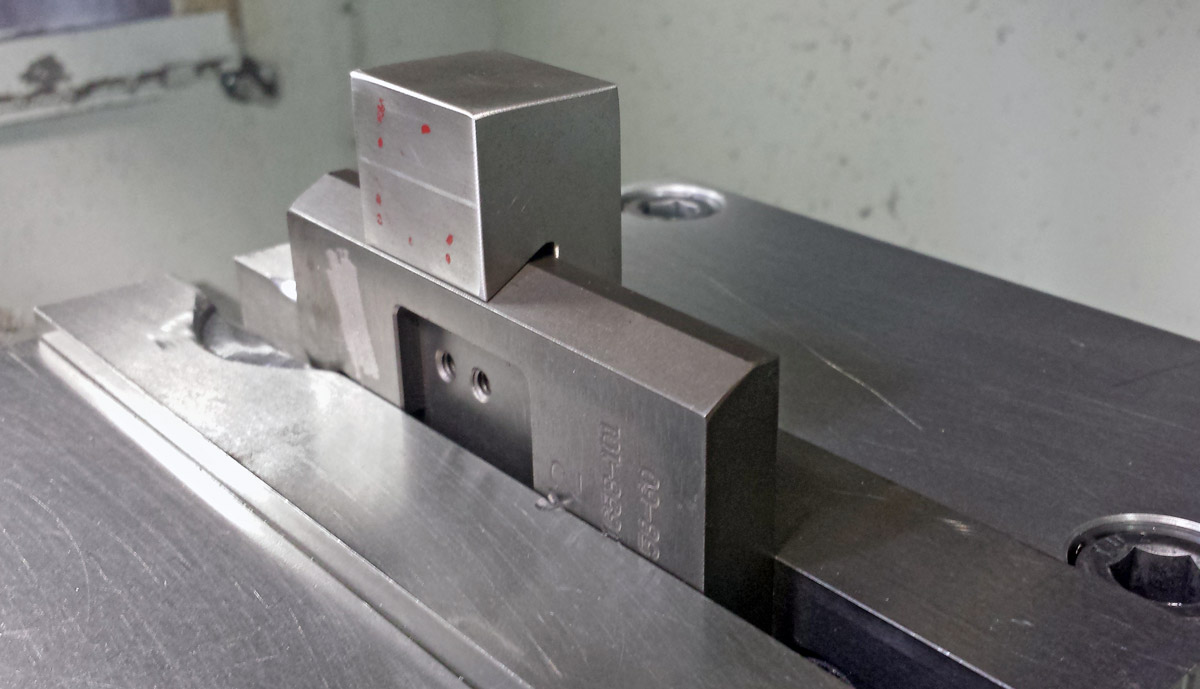 Sample part to be measured with measuring tool in place.