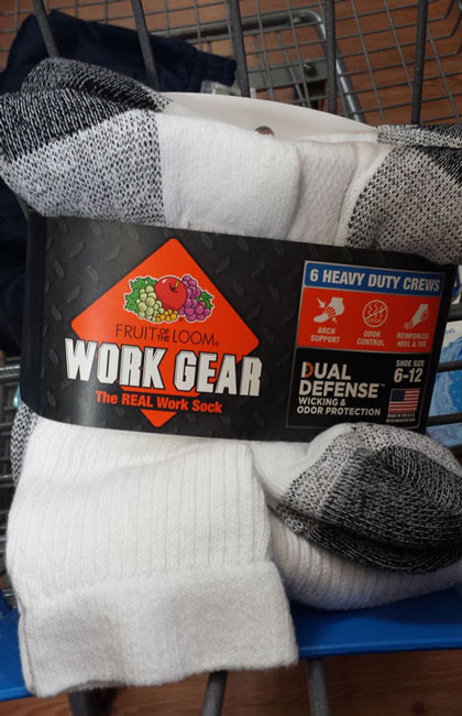 Package of brand new work socks.